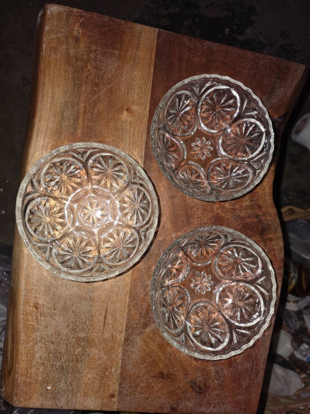 Set of 3 Vintage Anchor Hocking Medallion Clear Star & Cameo Serving Bowl 8"